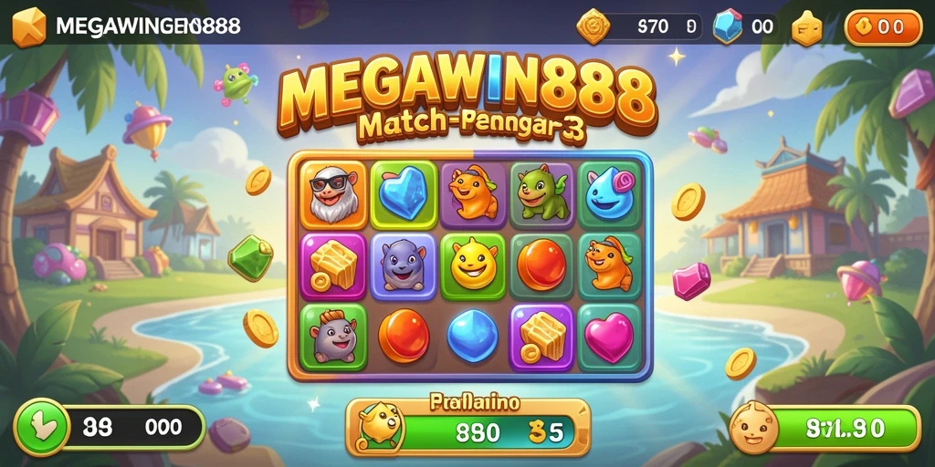 Gameplay seru MEGAWIN888 dengan tantangan Match-3.